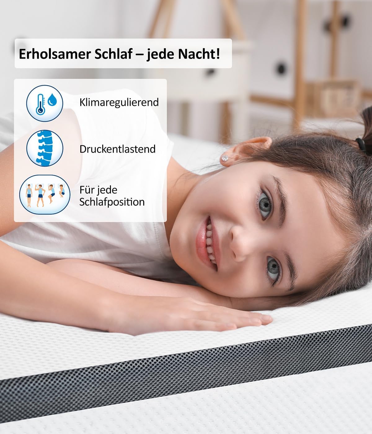 eazzzy Topper Trend, 5 cm Höhe, Matratzentopper, atimungsaktiv, Memory Schaum, Allergiker geeignet, Matratzenauflage mit abnehmbarem Bezug 180 x 200 x 5 cm, Weiß — Ansicht 5