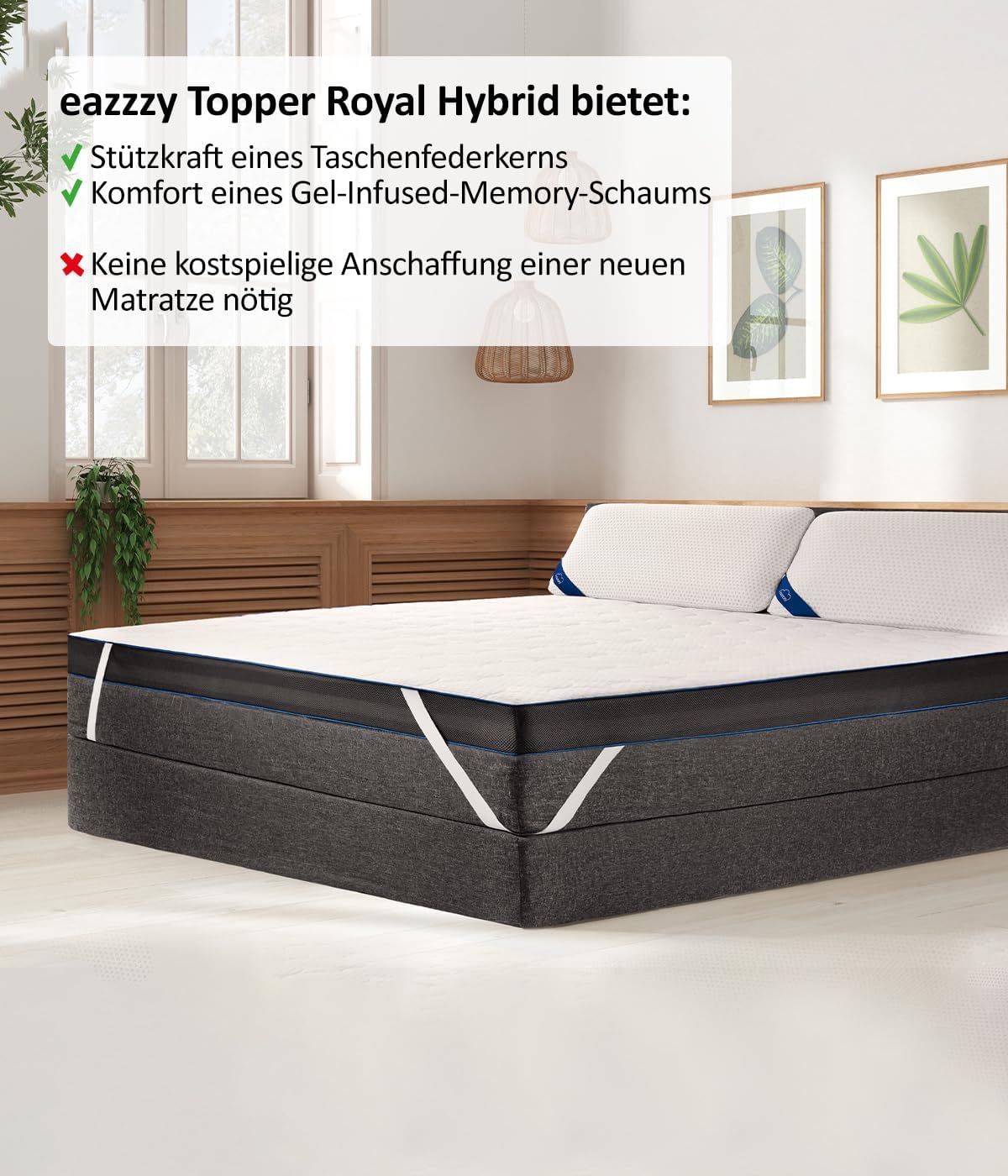 Genius eazzzy Topper Royal Hybrid Größe 80 x 200 x 11 cm Höhe 11 cm, Matratzentopper mit Gel-Memory-Schaum, Federkern-Topper Temperaturregulierend, Antibakterielle Silbercover, Hart-Weich-2 Seite, — Ansicht 6